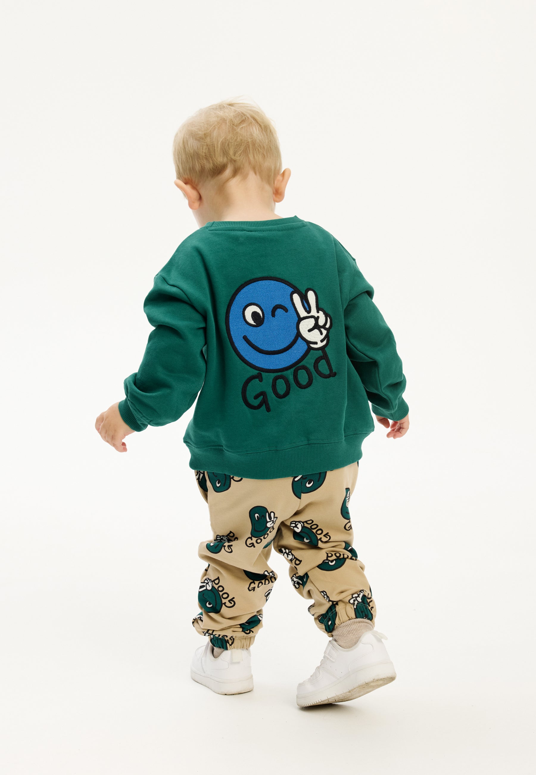 💙 Phineas OS Sweatshirt – Alpine Green met Smiley Peace | The New Siblings