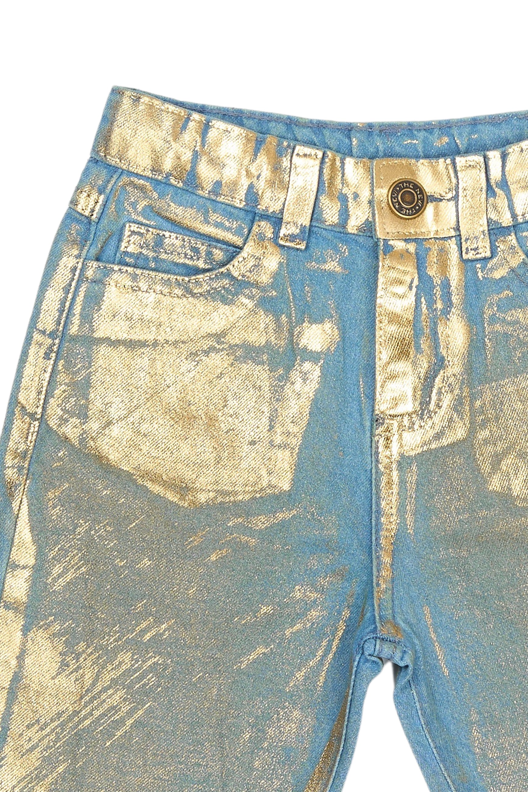 ✨ Roxanne Carrot Jeans – Light Blue Denim met Gouden Shine ✨