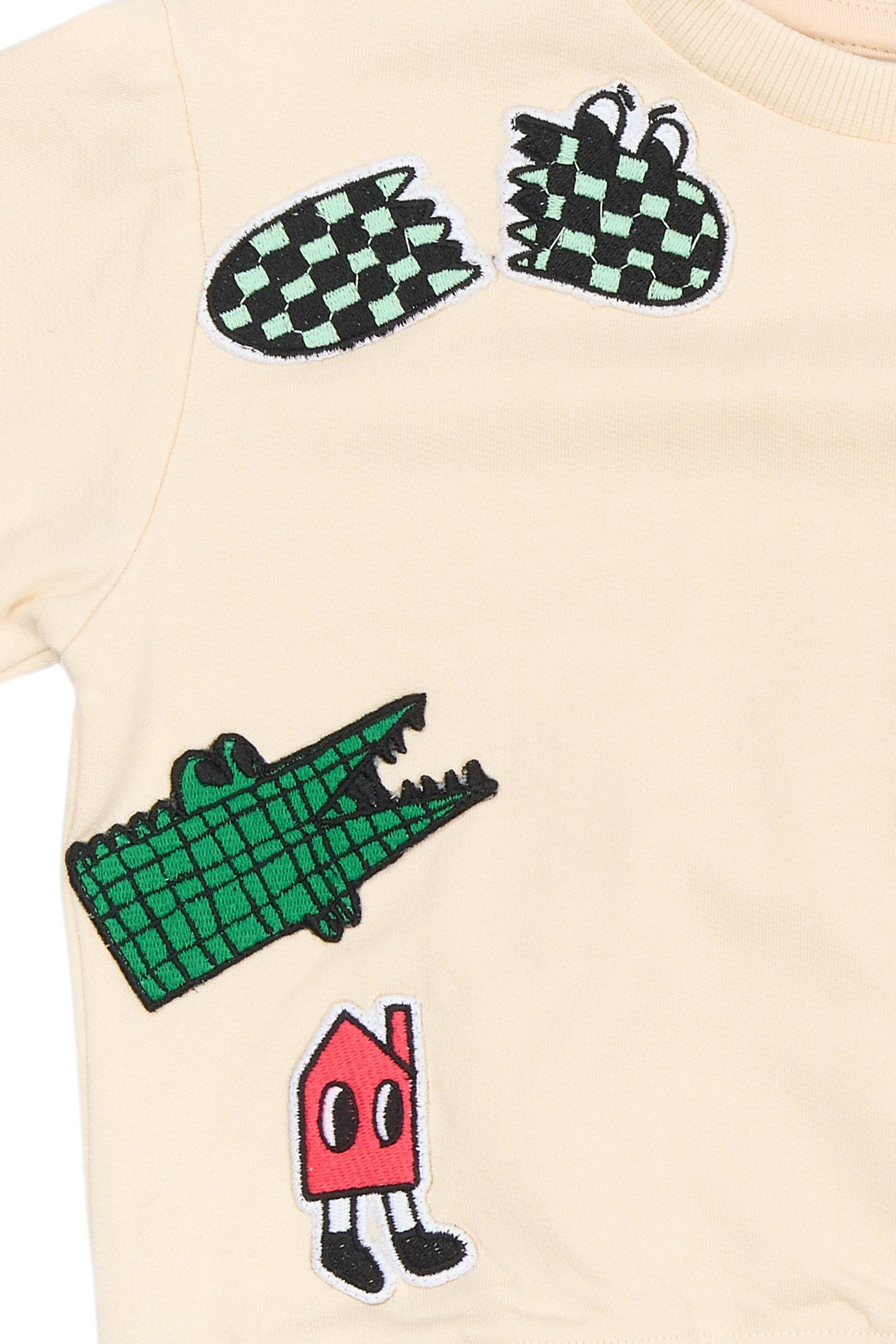 🤍 Raymond Oversized Sweatshirt – Gardenia met Coole Patches 🐊🌞