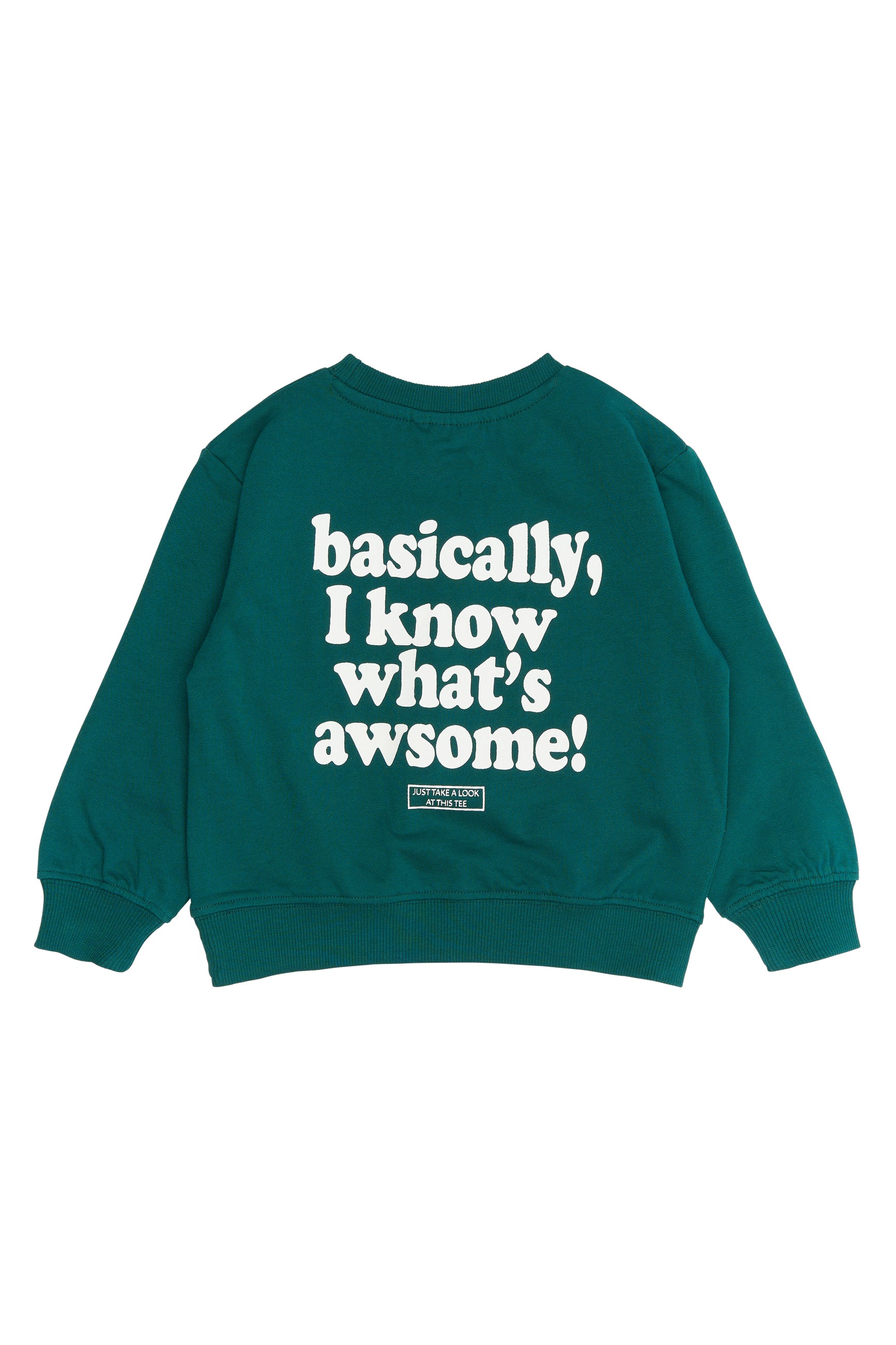 💚 Rory Oversized Sweatshirt – Deep Teal met Fun Tekstprints 🍔