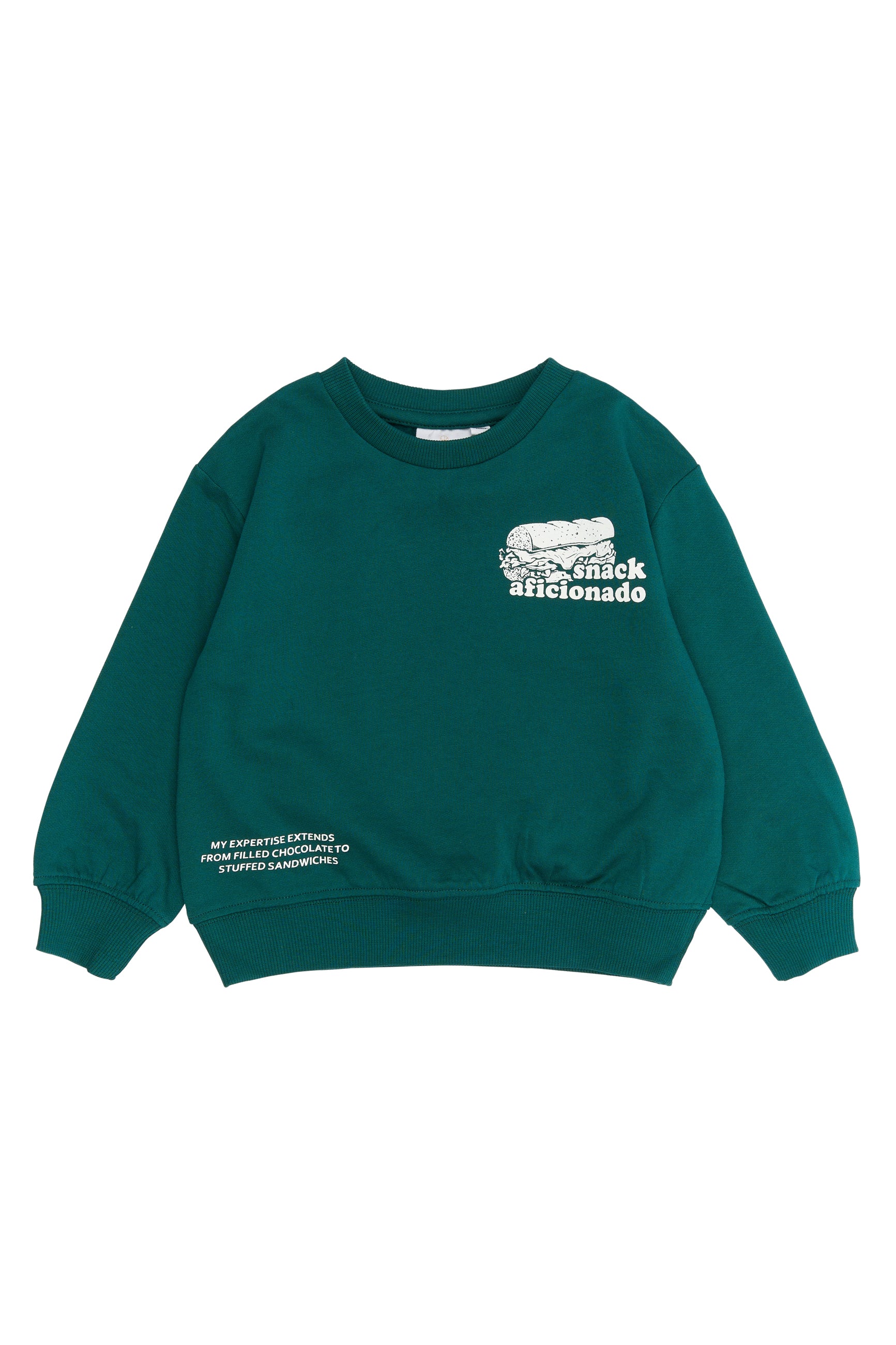 💚 Rory Oversized Sweatshirt – Deep Teal met Fun Tekstprints 🍔