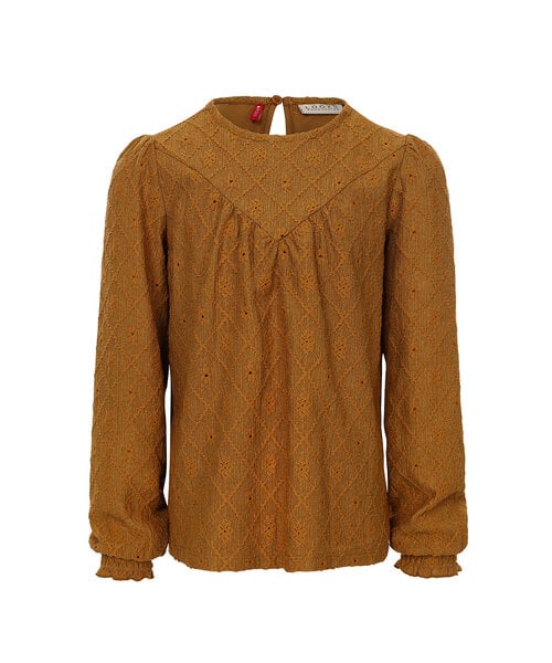 Loose-fit kanten top in een warme winter kleur, Oker.