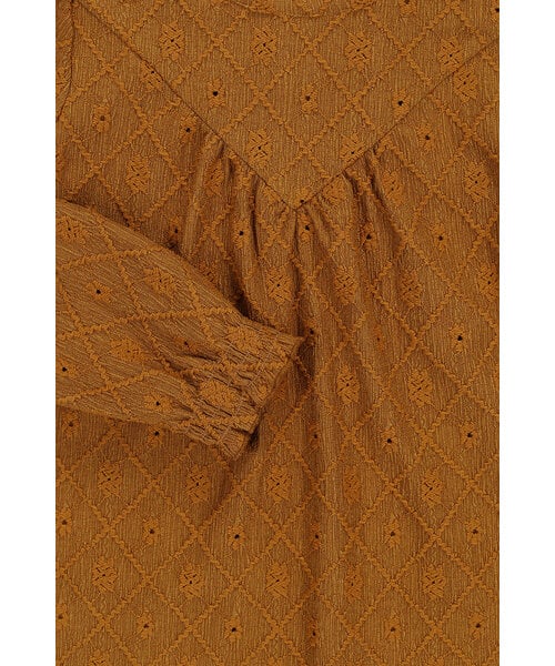 Loose-fit kanten top in een warme winter kleur, Oker.