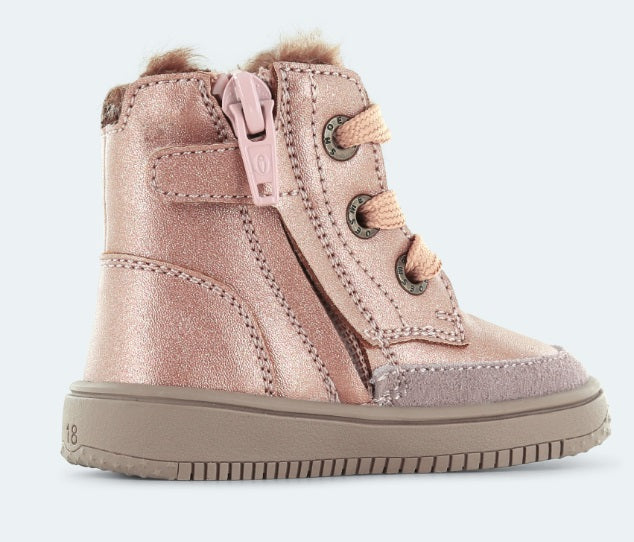Shoesme rosé-goud veterbootje met fluffy voering